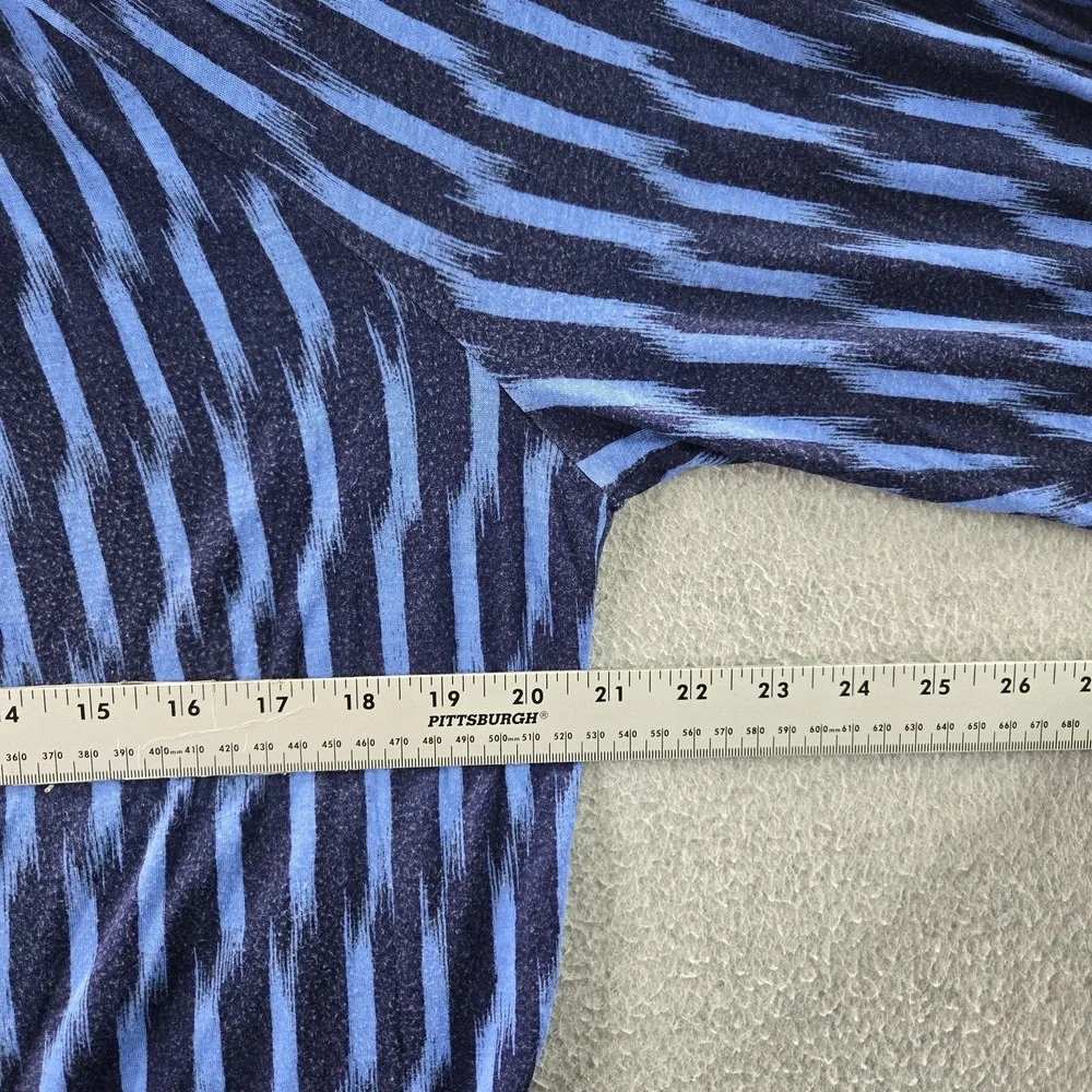 MICHAEL Kors Women Blouse XL Blue‎ Striped Activewear Scoop Neck Pullover